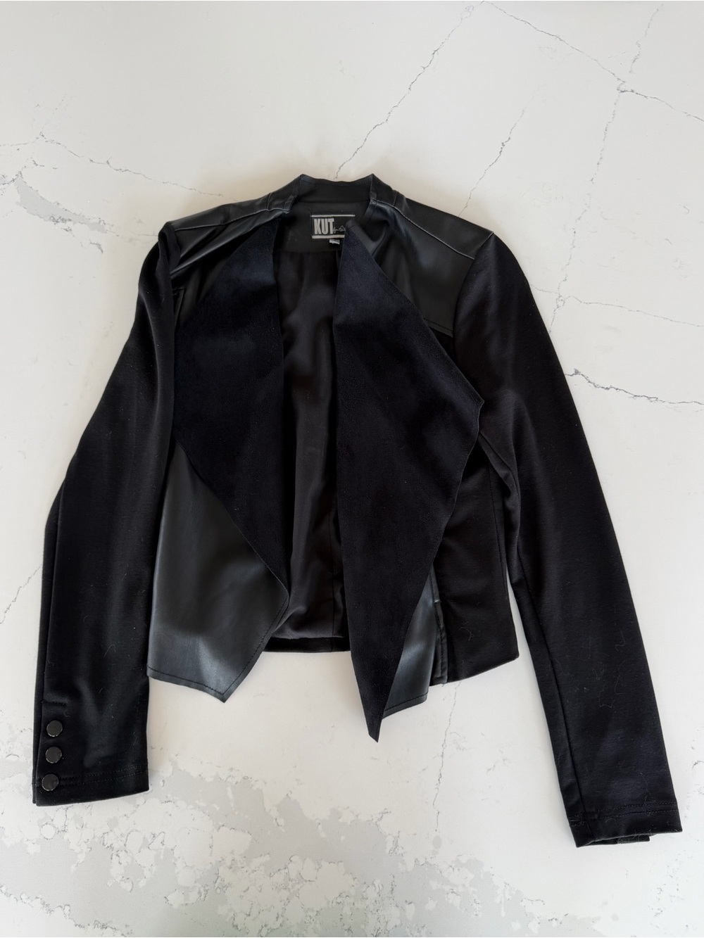 Kut from the Kloth Black Mixed-Media Open Blazer